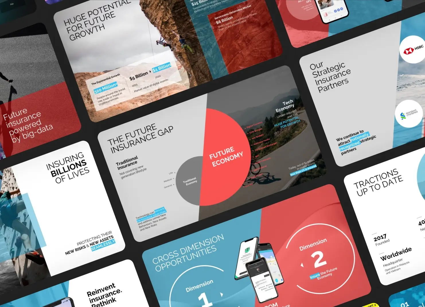 Revamped VC pitch deck slides featuring striking visuals and clear, distinct headings, emphasising crucial insights through vibrant infographics arranged in a distinctive and forward-thinking layout