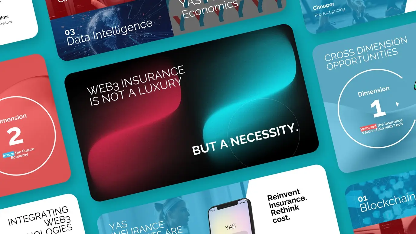 a visually dynamic slide from a pitch deck design, focusing on the theme "Web3 insurance is not a luxury, but a necessity," using modern gradients, compelling headlines, and clear messaging to engage investors.